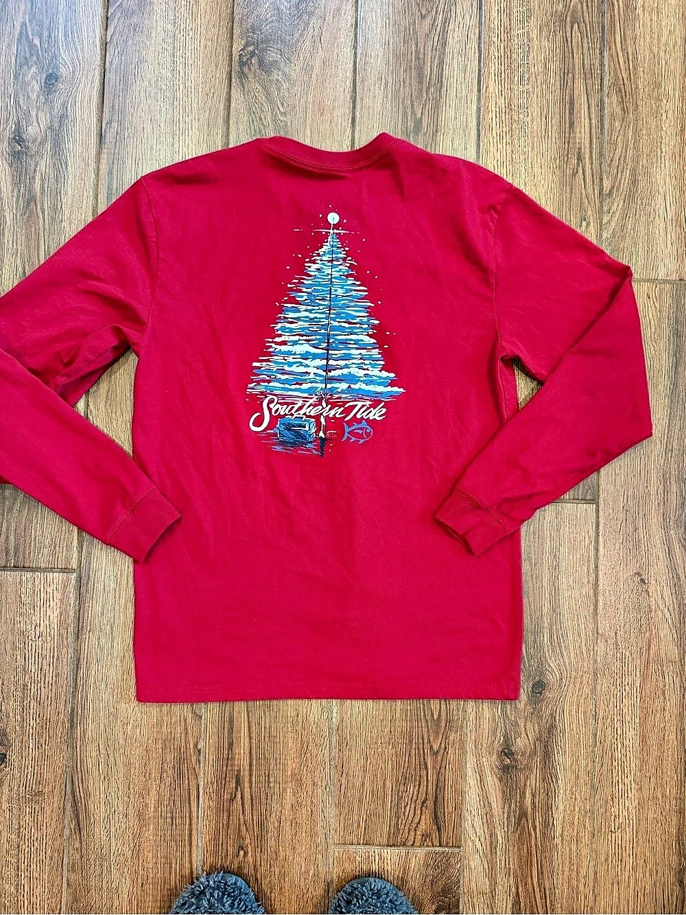 Southern Tide Long Sleeve Christmas Graphic Tee Red Small